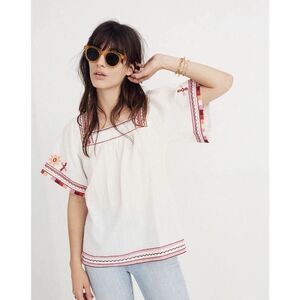 Madewell Embroidered Sandblossom Top in white cotton gauze Women’s XS Oversized